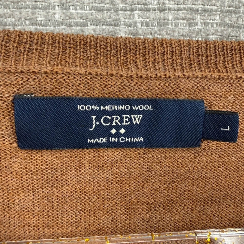 J. Crew Men's Brown V-Neck 100% Merino Wool Sweater Size L‎